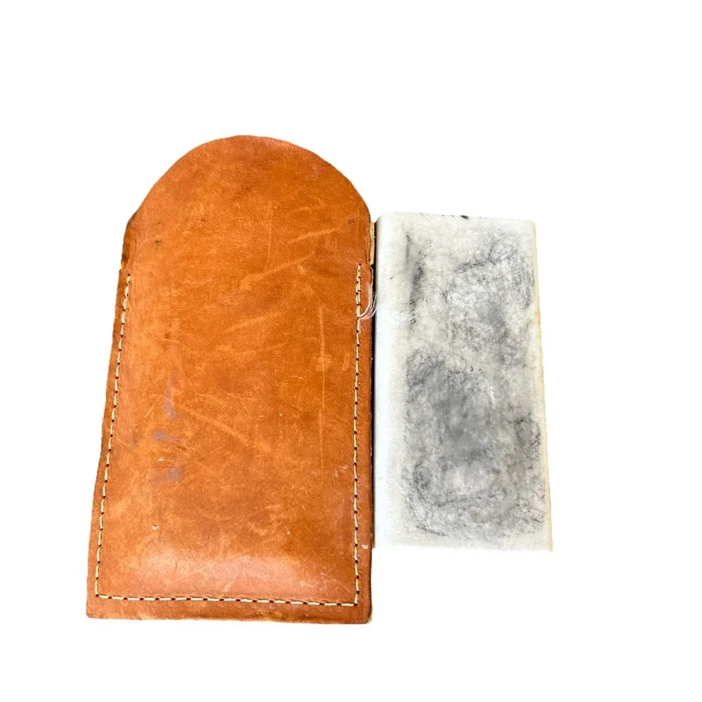 Vintage Sharpening Stone With Stitched Leather Pouch